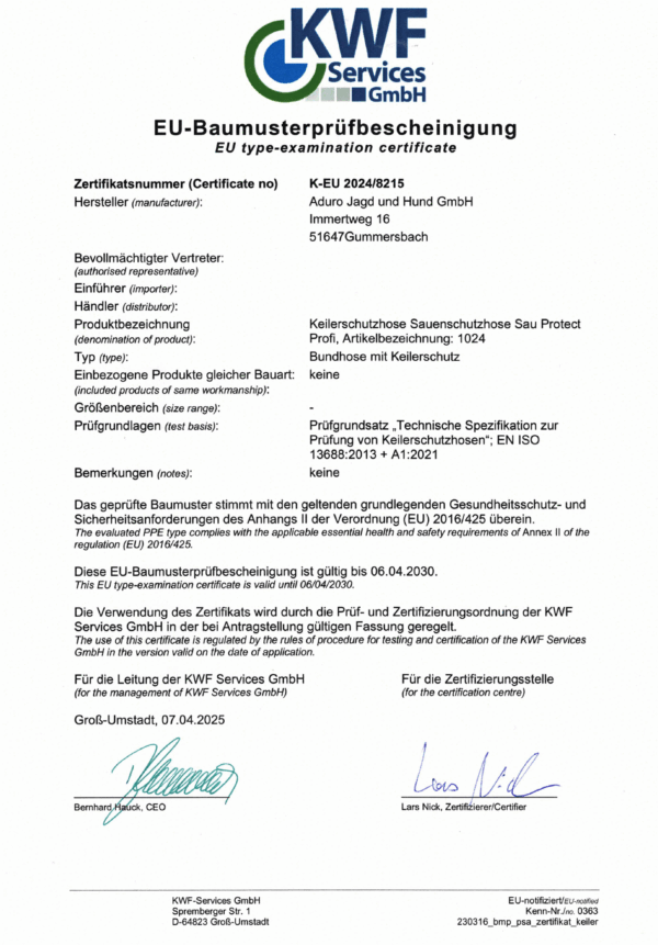 EU_Baummusterprüfbescheinigung Aduro Sau Protect Profi